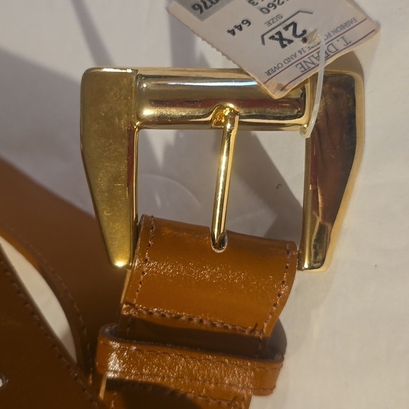 Vintage Leana Shop Mens TAN Leather Belt unique Gold Buckle New  Sz.2X - Picture 2 of 10